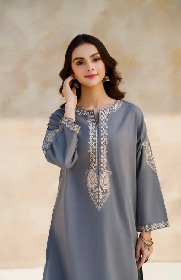 Ash Grey Embroidered 2-Piece Stitched Suit for Women | Summer Collection