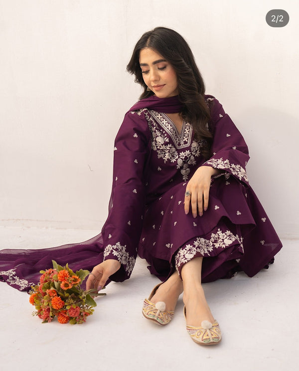 Rose Plum Embroidered 2-Piece Stitched Suit for Women | Summer Collection