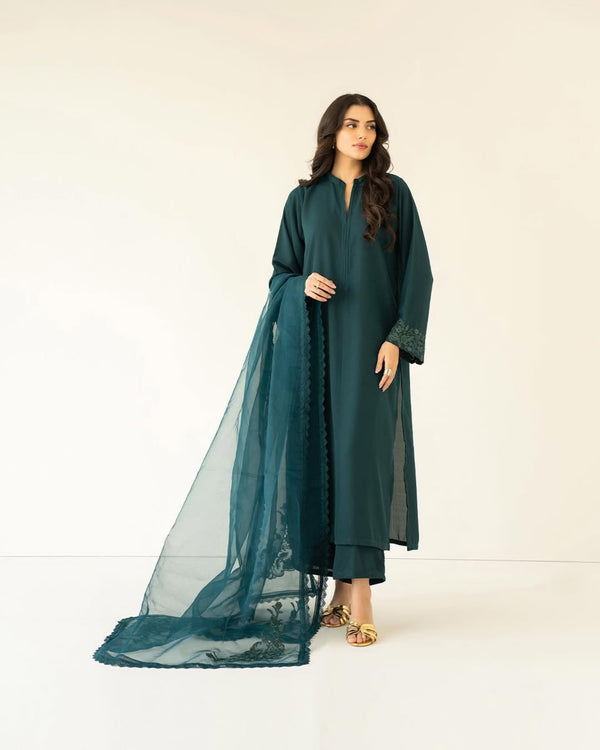 Tealine 3pc Stitched Suit with Embroidered Dupatta for Women