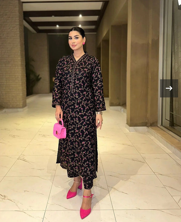 Black Rose Embroidered 2-Piece Stitched Suit for Women | Summer Collection