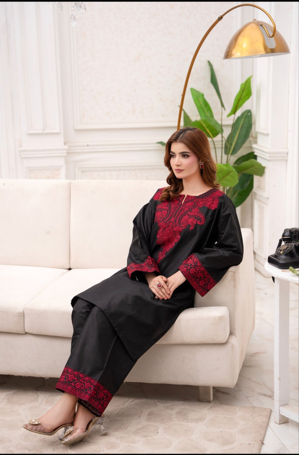 Black Heart Embroidered 2Pc